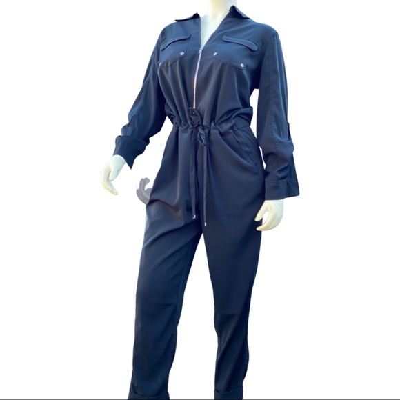 Gabrielle Union x New York & Company black zip-up jumpsuit with waistline tie - Picture 4 of 4